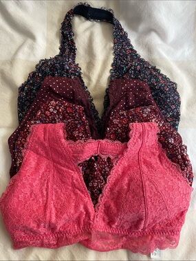 Gilly Hicks Pink Lace Bralette with Burgundy & Dark Floral Styles